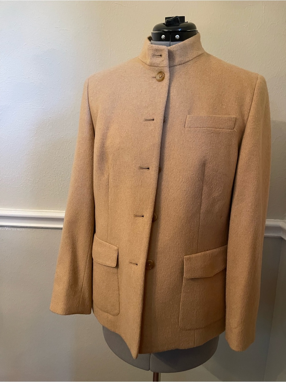 Talbots Camel Wool Stand-Neck Pea Coat